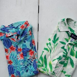 The Children's Place Floral and Leaf Print Button Down Shirts - Blue and Green